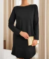 Kadın Uzun Kollu Bisiklet Yaka Cep Detay Etek Ucu Volanlı Iki Iplik Elbise