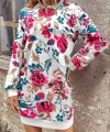 Kadın Uzun Kollu Bisiklet Yaka çiçek Baskılı şardonlu Dalgıç Elbise
