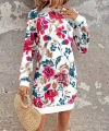 Kadın Uzun Kollu Bisiklet Yaka çiçek Baskılı şardonlu Dalgıç Elbise
