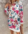 Kadın Uzun Kollu Bisiklet Yaka çiçek Baskılı şardonlu Dalgıç Elbise
