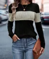 Kadın Uzun Kollu Bisiklet Yaka çift Renkli Triko Bluz