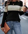 Kadın Uzun Kollu Bisiklet Yaka çift Renkli Triko Bluz