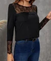 Kadın Uzun Kollu Bisiklet Yaka Dantel Detaylı Burgu Bluz