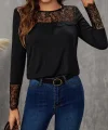 Kadın Uzun Kollu Bisiklet Yaka Dantel Detaylı Burgu Bluz