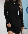 Kadın Uzun Kollu Bisiklet Yaka Dantel Detaylı Visk8n Iki Iplik Düğmeli Mini Elbise