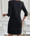 Kadın Uzun Kollu Bisiklet Yaka Deri Detaylı Ithal Krep Elbise