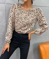 Kadın Uzun Kollu Bisiklet Yaka Desenli Bluz