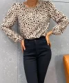 Kadın Uzun Kollu Bisiklet Yaka Desenli Bluz