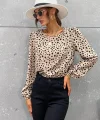 Kadın Uzun Kollu Bisiklet Yaka Desenli Bluz