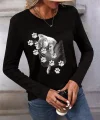 Kadın Uzun Kollu Bisiklet Yaka Desenli Viskon Bluz