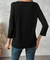 Kadın Uzun Kollu Bisiklet Yaka Etek Ucu Asimetrik Kesim Düğme Detaylı Viskon Bluz