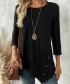 Kadın Uzun Kollu Bisiklet Yaka Etek Ucu Asimetrik Kesim Düğme Detaylı Viskon Bluz