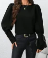 Kadın Uzun Kollu Bisiklet Yaka Fermuar Detaylı Ithal Krep Bluz