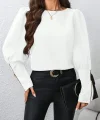 Kadın Uzun Kollu Bisiklet Yaka Fermuar Detaylı Ithal Krep Bluz