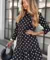 Kadın Uzun Kollu Bisiklet Yaka Fırfırlı Puantiyeli Kısa Modal Elbise