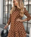 Kadın Uzun Kollu Bisiklet Yaka Fırfırlı Puantiyeli Kısa Modal Elbise
