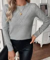 Kadın Uzun Kollu Bisiklet Yaka Geometrik Desenli Triko Bluz