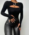 Kadın Uzun Kollu Bisiklet Yaka Göğüs Dekolteli Viskon Bluz
