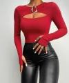 Kadın Uzun Kollu Bisiklet Yaka Göğüs Dekolteli Viskon Bluz