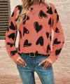 Kadın Uzun Kollu Bisiklet Yaka Kalp Desenli Iki Iplik Bluz