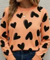 Kadın Uzun Kollu Bisiklet Yaka Kalp Desenli Iki Iplik Bluz