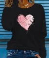 Kadın Uzun Kollu Bisiklet Yaka Kalp Desenli Viskon Bluz