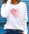 Kadın Uzun Kollu Bisiklet Yaka Kalp Desenli Viskon Bluz