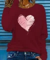 Kadın Uzun Kollu Bisiklet Yaka Kalp Desenli Viskon Bluz