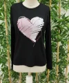 Kadın Uzun Kollu Bisiklet Yaka Kalp Desenli Viskon Bluz