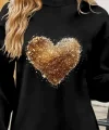 Kadın Uzun Kollu Bisiklet Yaka Kalp Desenli Viskon Iki Iplik Bluz