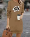 Kadın Uzun Kollu Bisiklet Yaka Kısa Viskon Iki Iplik Elbise