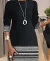 Kadın Uzun Kollu Bisiklet Yaka Kol Ağzı Ve Etek Ucu Baskılı Iki Iplik Elbise