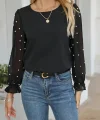 Kadın Uzun Kollu Bisiklet Yaka Kollar Incili Tül Detaylı Ithal Krep Bluz