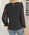 Kadın Uzun Kollu Bisiklet Yaka Kollar Incili Tül Detaylı Ithal Krep Bluz