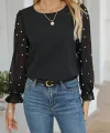 Kadın Uzun Kollu Bisiklet Yaka Kollar Incili Tül Detaylı Ithal Krep Bluz