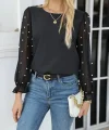 Kadın Uzun Kollu Bisiklet Yaka Kollar Incili Tül Detaylı Ithal Krep Bluz