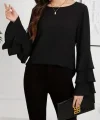 Kadın Uzun Kollu Bisiklet Yaka Kollar İspanyol Volanlı Sandy Bluz