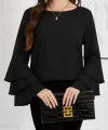 Kadın Uzun Kollu Bisiklet Yaka Kollar İspanyol Volanlı Sandy Bluz
