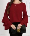 Kadın Uzun Kollu Bisiklet Yaka Kollar İspanyol Volanlı Sandy Bluz
