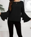 Kadın Uzun Kollu Bisiklet Yaka Kollar İspanyol Volanlı Sandy Bluz