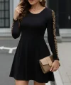 Kadın Uzun Kollu Bisiklet Yaka Kollar Leopar Detay Iki Iplik Mini Boy Elbise