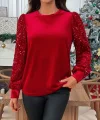 Kadın Uzun Kollu Bisiklet Yaka Kollar Pulpayet Kadife Bluz