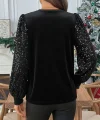 Kadın Uzun Kollu Bisiklet Yaka Kollar Pulpayet Kadife Bluz