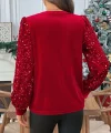 Kadın Uzun Kollu Bisiklet Yaka Kollar Pulpayet Kadife Bluz