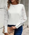 Kadın Uzun Kollu Bisiklet Yaka Kolları çiçekli Waffle Bluz