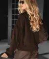 Kadın Uzun Kollu Bisiklet Yaka Kolları Püsküllü Modal Bluz