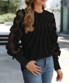 Kadın Uzun Kollu Bisiklet Yaka Kolları Tül Detaylı Nervürlü Ithal Krep Bluz
