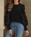 Kadın Uzun Kollu Bisiklet Yaka Kolları Tül Detaylı Nervürlü Ithal Krep Bluz