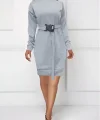 Kadın Uzun Kollu Bisiklet Yaka Kuşaklı Iki Iplik Elbise