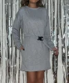 Kadın Uzun Kollu Bisiklet Yaka Kuşaklı Iki Iplik Elbise